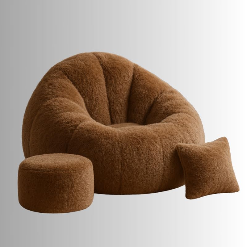 Image of Biggie Bean Bag Chair with Beans Filled 5XL The Evergreen Classics Bean Sofa-Comfort That Hugs Back-Styled for Elegance with Free Cushion & Footrest (Matching Color : Soft Fur Brown)