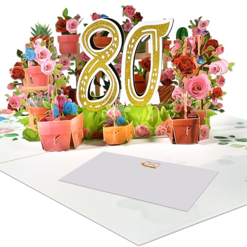 Magic Ants Tarjeta de aniversario, tarjeta de cumpleaños, aniversario de boda, tarjeta de felicitación 3D, tarjeta de 80 años de edad, tarjeta de felicitación con ramo de rosas (80)