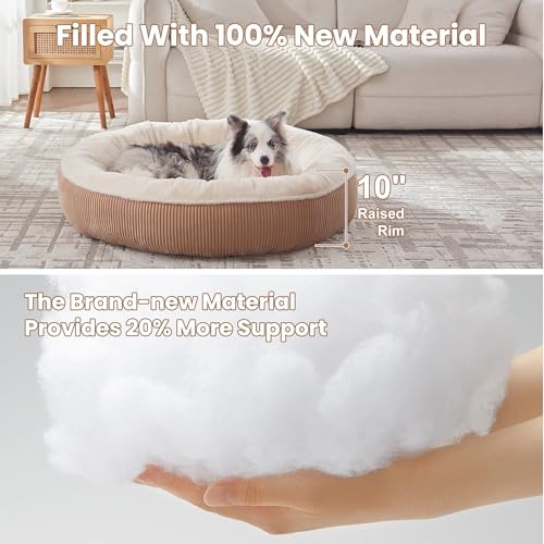 Image of 45 inches Donut Dog Bed for Extra Large Dogs,Calming Round Pet Bed with Removable & Washable Cover, Plush Faux Fur & Corduroy, Fits up to 100 lbs Pets(Brown,XL)