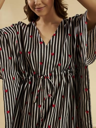 Image of Ravaiyaa Women Printed Cotton V-Neck Knee Length Kaftan Dress Nighty