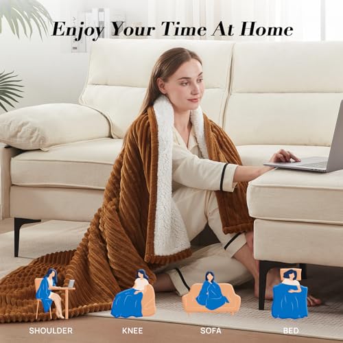 Westinghouse Heated Throw Blanket, Soft Flannel Sherpa Electric Throw with 6 Heating Levels & 2-10 Hours Auto Shut Off, Fast Heating & ETL Certification, Machine Washable, 50x60 Inch, Brown