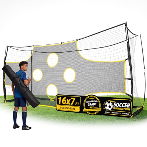 Eastrexon Soccer Goal with Precision Target 16x7 ft Soccer Net Yellow