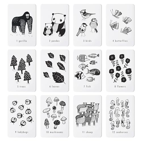Image of Wee Gallery Educational Flashcards for Babies, Double Sided Black and White Learning Flash cards, Nature Number Cards for Visual Stimulation and Cognitive Development of Infants and Toddlers