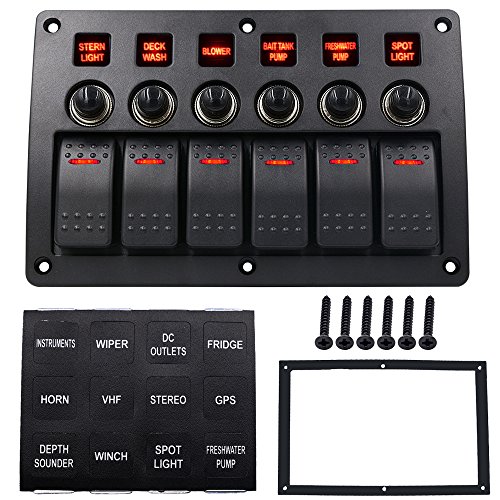 WUPP Boat Rocker Switch Panel Waterproof 6 Gang 3PIN & Circuit Breaker Overload Protection LED Switch Panel DC12/24V ON-Off Aluminium Switches for Marine RV Car Truck Trailer, Christmas Gift Idea - Thumbnail 7
