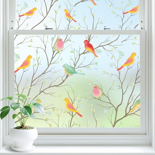 Lifetree Stained Glass Window Film Privacy Film for Glass Windows Decorative Non Adhesive Static Cling Vinly Anti UV Bird Patterned for Bathroom and Door (Frosted, 59 * 200cm) - Cosy Home Interiors Lifetree Stained Glass Window Film Privacy Film for Glass Windows Decorative Non Adhesive Static Cling Vinly Anti UV Bird Patterned for Bathroom and Door (Frosted, 59 * 200cm)