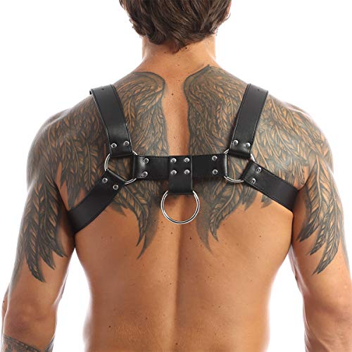 AGJGFM Men's Shiny Leather Body Chest Harness Belt Adjustable Buckle Straps Costume3