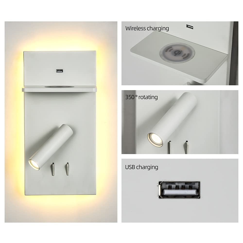 Aplique de Pared, Lámpara de Pared, Lámparas de Lectura, Cabecero de Cama, Aplique de Pared LED, Foco de Pared USB de 5 V 2,1 An, Retroiluminado para mesita de Noche, Pasillo, Cuad