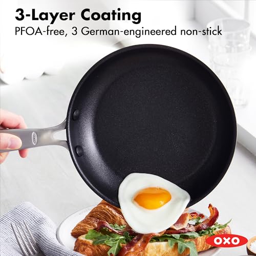 OXO Softworks 13 Piece Cookware Pots and Pans Set, 3-Layered German Engineered Nonstick Coating, Good Grips, Durable Scratch Resistant Fry Pans, Saucepans, Stockpot, Dishwasher & Oven Safe, Gray - Image 3