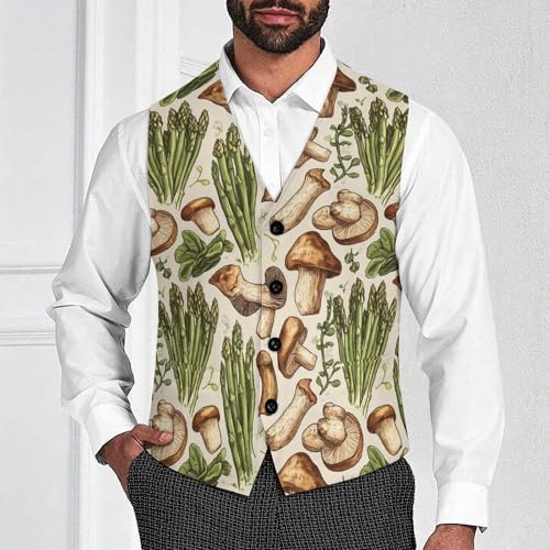 Asparagus And Mushroom Suit Vest for Men Slim Fit Sleeveless Jacket V Neck Business Waistcoat Button Up Dressy Top4