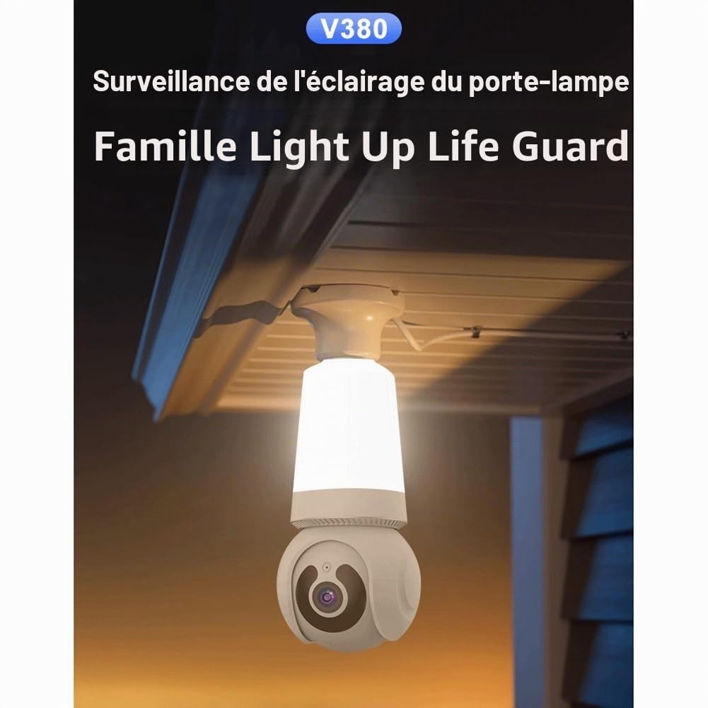 Caméra à Ampoule 3MP Ampoule et Caméra 360° 2 en 1 WiFi Caméra de Surveillance de Sécurité à Conversation Bidirectionnelle Aucun Câblage Requis pour L'Intérieur B