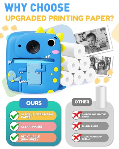 Prysyedawn Kids Instant Camera with Printing Paper, Printing Camera Refill Thermal Paper 10 Rolls, BPA Free - image 5