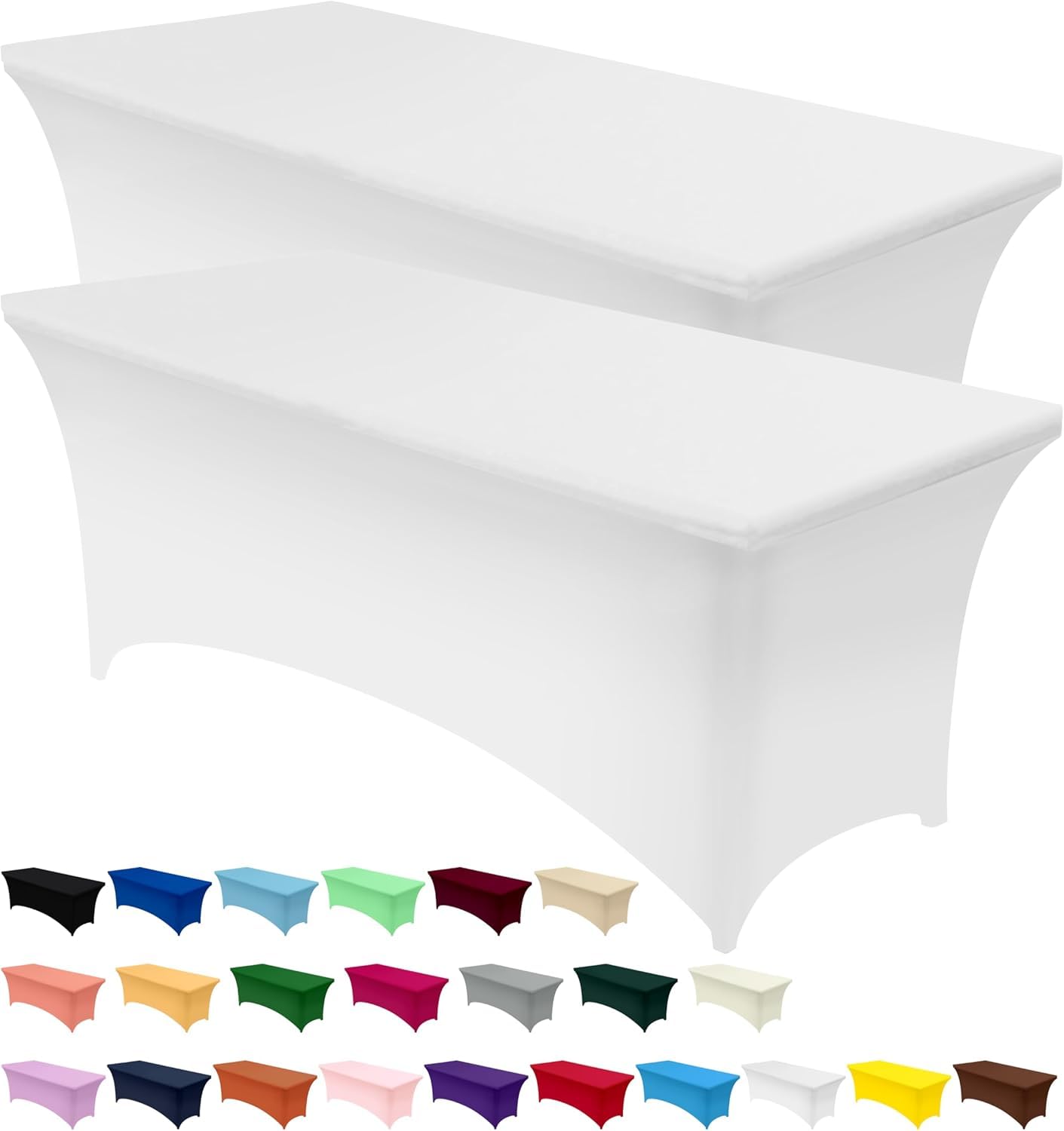 KICHLY Spandex Table Cloth 2 Pack [4FT, White] – Fitted Stretch Rectangular Table Cover, Washable, Wrinkle Resistant, Tight Fit Tablecloth for Events, Banquets & outdoor [122L x 76W x 76H] cm