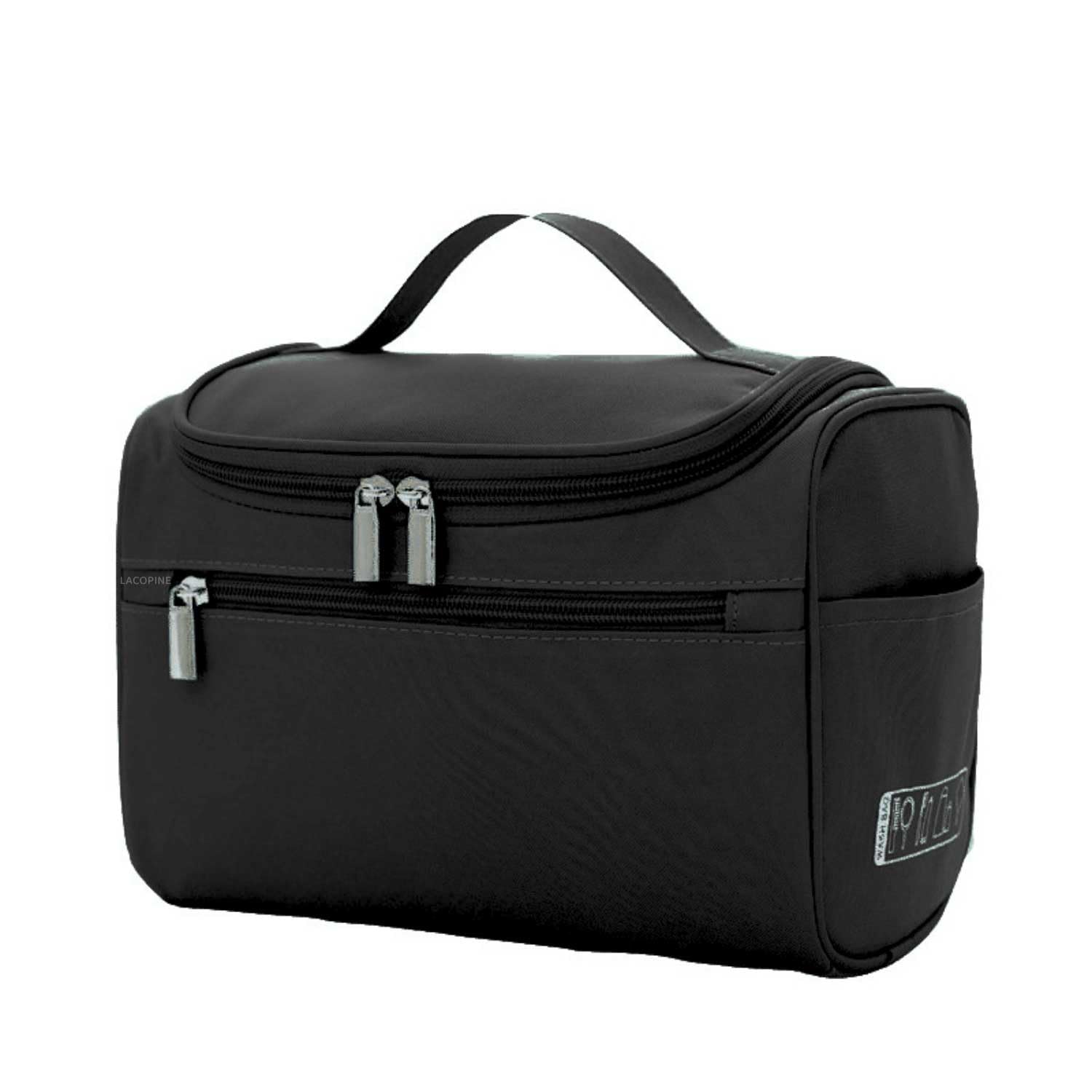 LACOPINE Polyester Women's Multi Functional Travel Toiletry Hanging Makeup Organiser Bag (Black)