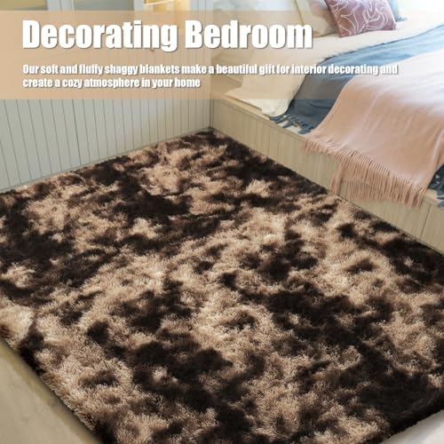 6x9 Fluffy Area Rug for Living Room,Shag Area Rugs for Bedroom,Soft Fuzzy Rug Non-Shedding Indoor Plush Carpet for Kids Bedroom Nursery Dorm Home Decor,Tie-Dyed Coffee