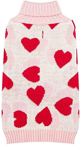 KYEESE Dogs Sweaters Valentines Day Small Dog Sweaters with Leash Hole Red Heart Pet Sweater Puppy Sweater,S