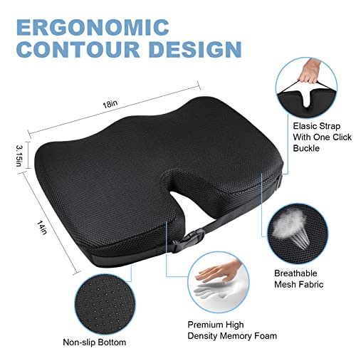 Ainiv Coussin de Coccyx en Mousse à Mémoire, Antidérapant Réglable pour Siège de Voiture, Chaise de Bureau ou Fauteuil Roulant pour Soulager Douleurs au Dos, Aux Hanches