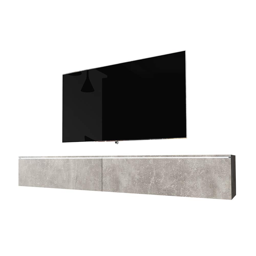 Selsey KANE – TV-Lowboard hängend/stehend 180 cm (Beton-Optik mit LED), Betonoptik Matt