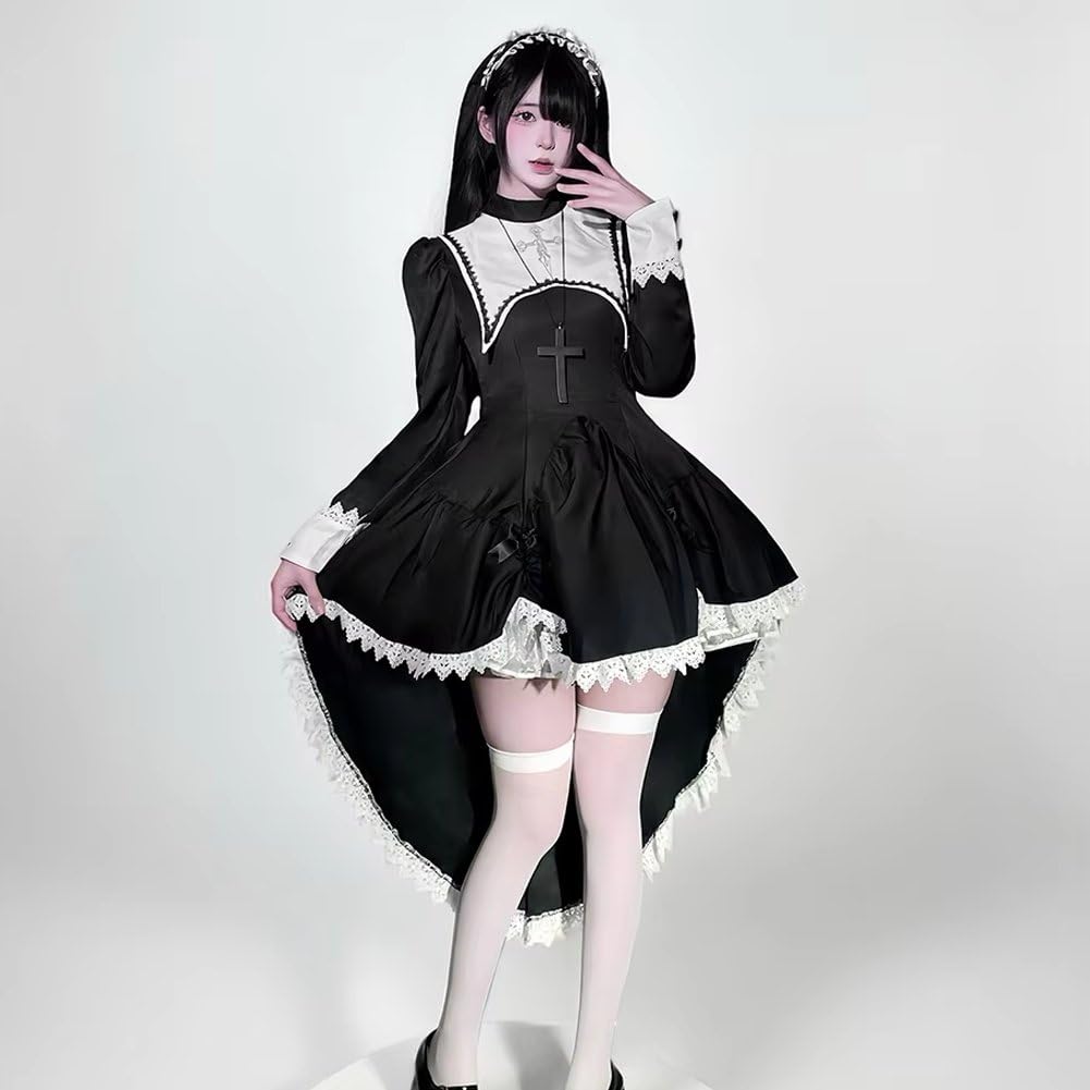 Kostium zakonnicy na Halloween, dla kobiet, czarny, gotycki, okropny klasztor, sukienka na Halloween, imprezę, strój cosplay