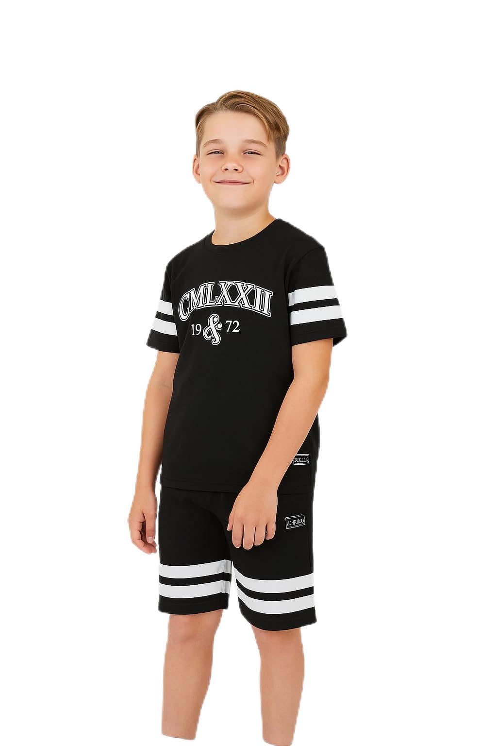 Brave Soul Boys Black Kids Co-Ord Set – T-Shirt & Shorts Summer Outfit Matching Set For Ages 9-10, Colour