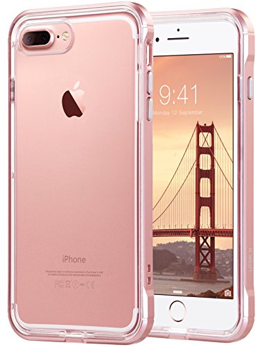 ULAK Compatible with iPhone 8 Plus/iPhone 7 Plus Case Clear, Slim Fit Shockproof Bumper PC Frame TPU Back, Proffesional Protective Case Cover for Apple iPhone 7 Plus/8 Plus 5.5 inch, Rose Gold Frame