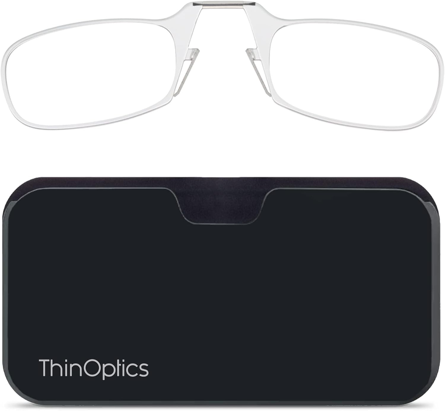 ThinOptics Folding Reading Glasses 1.0 with Compact Case - Slim & Foldable Spectacles with Clear Frame - Armless Nose Clip Readers for Men & Women – Thin Design with Mobile Case Attachment