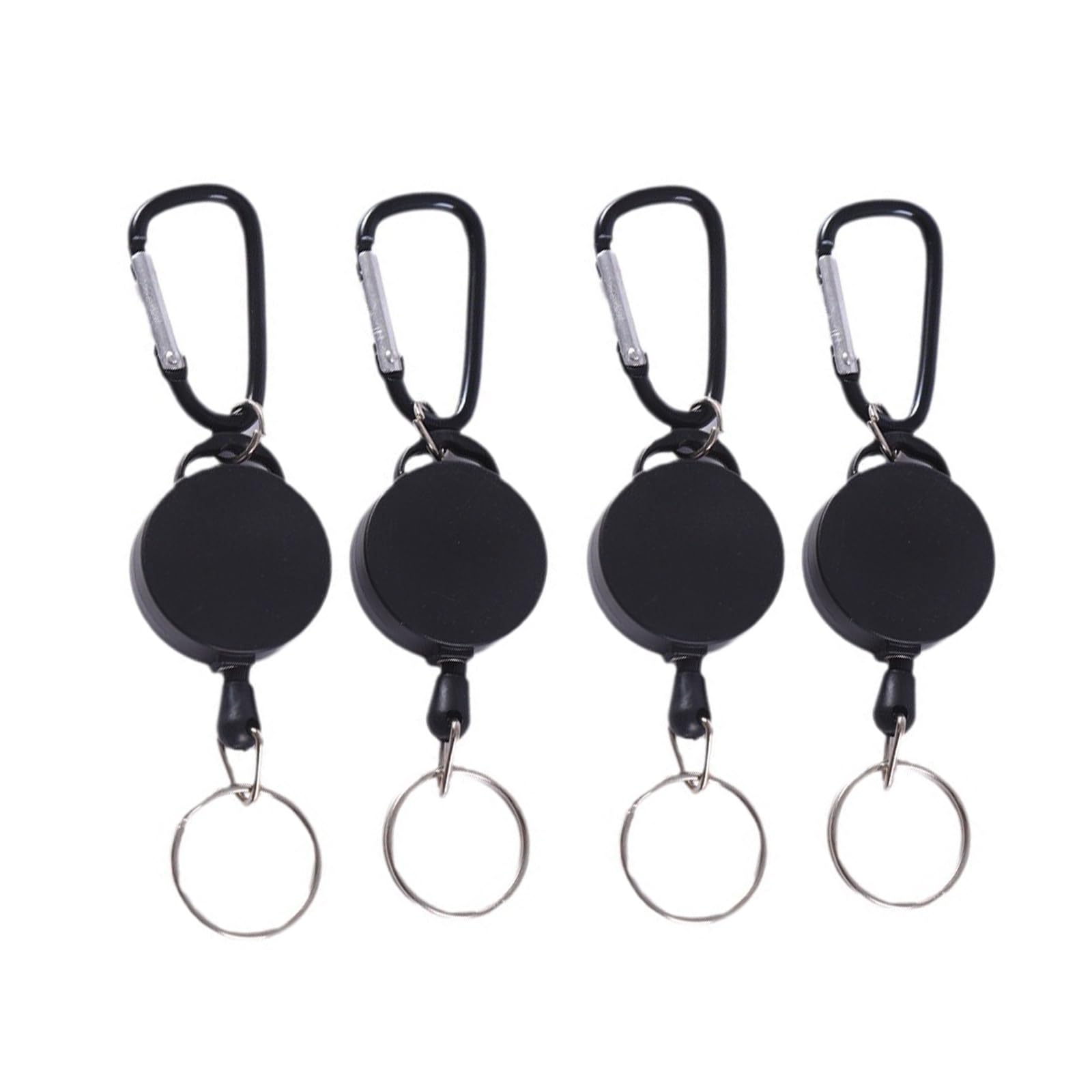 Retractable Keychain Set - TRACOMPAN 4-Pack Heavy Duty Plastic Extendable Key Ting | Extendable Keychain for Car Keys, Office ID, Camping Gear (Black)