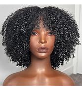 Young beauty Afro Kinky Curly Wig with bangs Glueless Scalp Top Full Machine Made Human Hair Wigs...