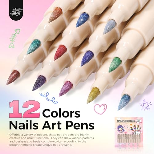 Image of 12 Colors Metallic Nail Art Pens, 0.7mm Nail MarkerPens for Women