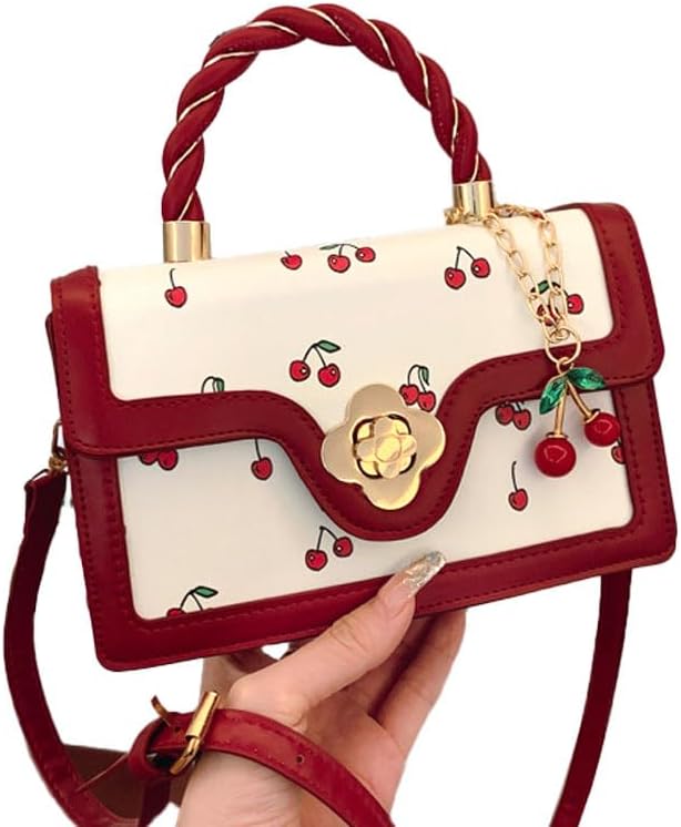 JeVenis Cherry Red Shoulder Bags Cherry Keychain Women Purses Handbags Coquette Bow Purse Y2k Bag Clutch Hobo Handbag - Image 5