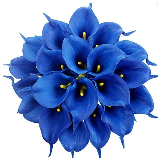 Lirios de agua artificiales, JUSTOYOU, 20 unidades, de látex, Sensación real al tacto, para ramos de boda, hogar, hotel, jardín, decoración, tela, azul real, Paquete de 20