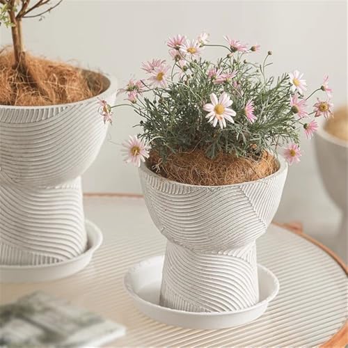 Pot de fleur intérieur et extérieur beige à motif courbe moderne - 6