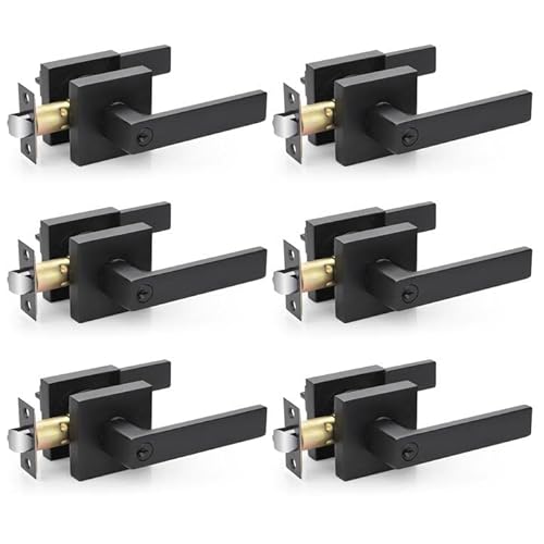 Bonpoly 7 Pack Matte Black Heavy Duty Entry Door Handle Set, Lever Door Knobs With Lock And Key, Keyed Alike/Combo Keyed Entry Door Lockset, Classic Door Handle With Lock #TOP9