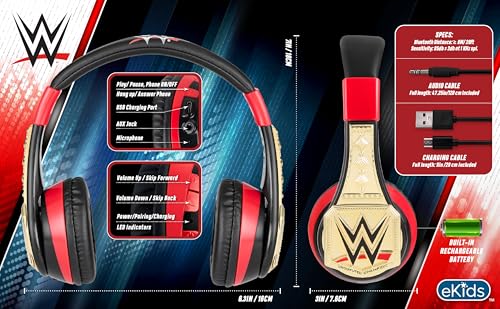 Image of WWE Bluetooth Headphones for Kids, Wireless Headphones for School | Volume Reduced and Built-in Microphone