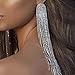 Wekicici Long Rhinestones Tassel Earrings Silver Crystal Chandelier Tassel Long Big Statement Chain Dangle Drop Earrings Jewelry for Women Party Prom