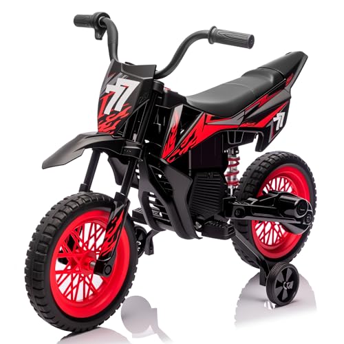 12V Kids Motorcycle with Training Wheels, Twist-Grip Throttle, Music, Up to 3.1mph, Motorcycle for Kids Aged 3-6 Year Old, Black