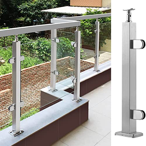 Silberner Zaunpfosten aus Glas für den Außenbereich für Terrasse, Balkon und Treppe – 85,4 cm Balusterteiler mit Schlitzen und Basisklemme für Flur- und Garagengeländersystem