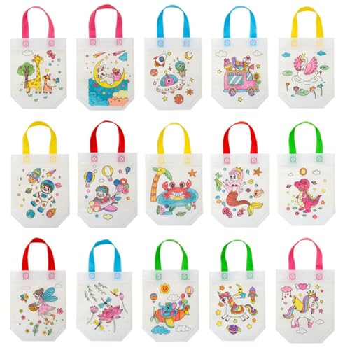 AM ANNA 30 Pieces Cute Coloring Goodie Bags DIY Graffiti Coloring Bags Color Your Own Art Goodie Bags for Class Exchange Gifts&Carnival Animal Party Favor Supplies Birthday Reusable Party Favor Bags