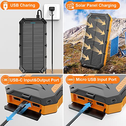 Yelomin Solar-Charger-Power-Bank 42800Mah Portable Charger, Qc 3.0 Fast Charger 15W Three Outputs Built-In Dual Led Flashlights Compatible With All Mobile Devices For Outdoor Camping Travel (Orange) #TOP2