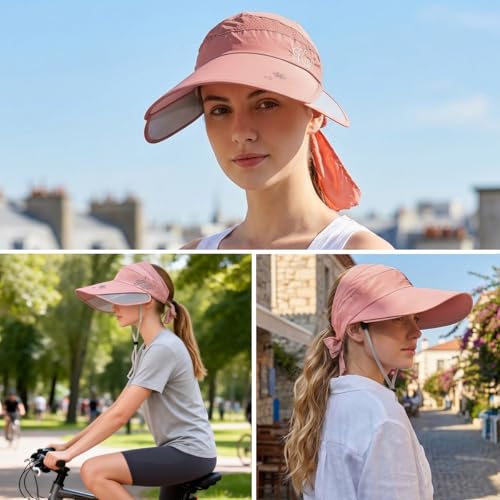 Image of SANNIDHI Summer Caps for Women Wide Brim Visor Sun Hats for Women, Golf Cap with Retractable Side Brim for UV Protection, Breathable Quick Drying Outdoor Hat for Tennis Biking