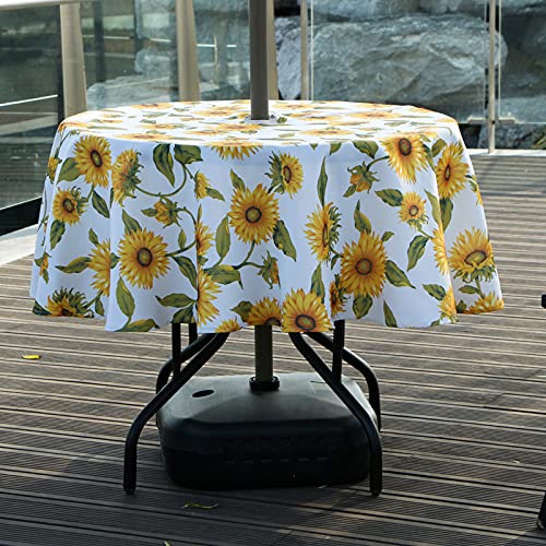 BTSKY 60 Patio Outdoor Umbrella Tablecloth with Zipper and Umbrella Hole, Water and Stain Resistant...