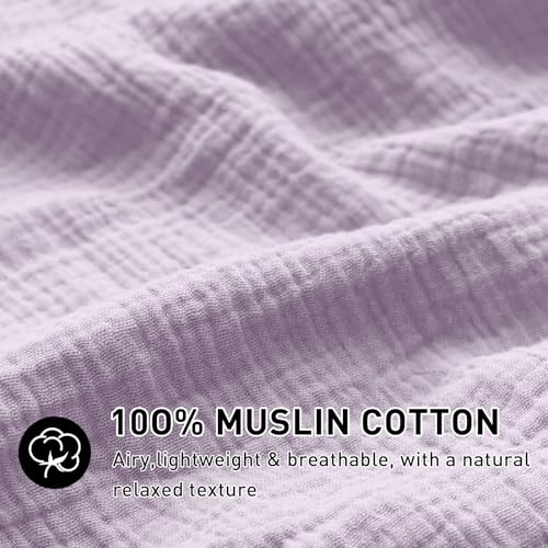 Image of EMME Muslin Cotton Duvet Cover Set Lavender Twin Size Linen Like Soft Breathable Lightweight Summer Comforter Cover Set with Zipper Closure (Lavender, Twin, 68 inchx90 inch)