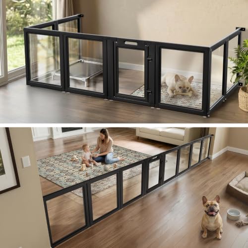 Image of FXW AuraSpace Acrylic Dog Playpen with Fence-to-Wall Anchors, 30 inchH, 8-Panel