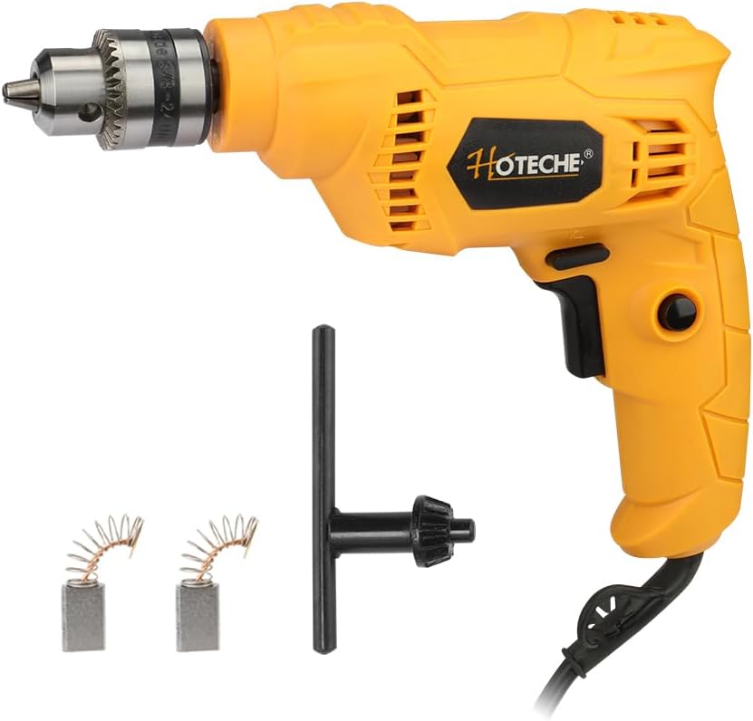 Hoteche 500W 3/8" Corded Electric Drill, 0-4500rpm Variable Speed, 10MM Metal Chuck, 10mm Metal/15mm Wood Drilling Capacity