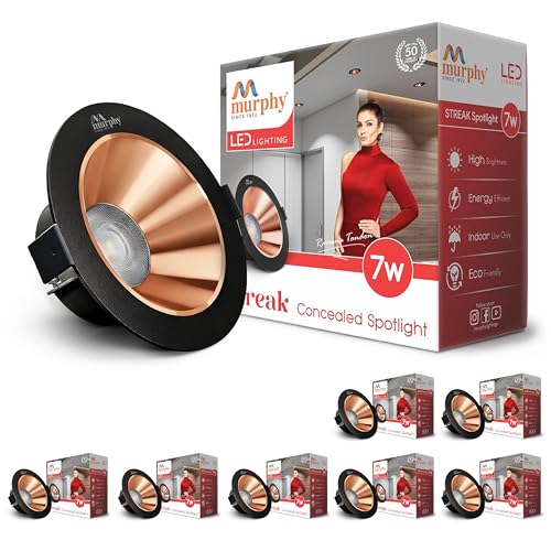 Image of Murphy 7W Streak LED Down Light BL+Copper Finish, Natural White Light, Round, Pack of 8, Recessed Ceiling LED Light, Suited for 3 inch Junction Box /Concealed Box (2 Years Warranty)