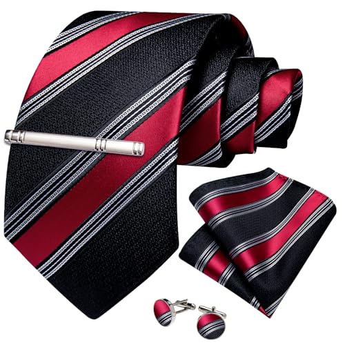 Image of DiBanGu Mens Striped Tie Silk Woven Necktie and Pocket Square Cufflinks Tie Clip Set Wedding Business Formal Gift Tie for Men
