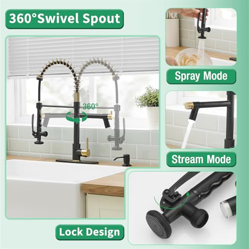 Image of Fapully Commercial Kitchen Faucets with Pull Down Sprayer Matte Black&Gold