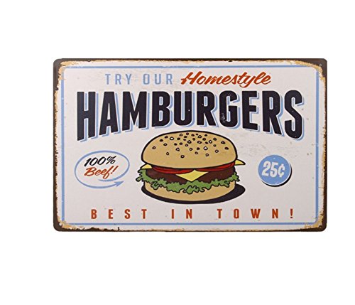 Beauty DIY Mart Placas de Pared, Lomire Arte de Cartel Póster Metal 20 * 30 CM Decoración de Coche Bar Café Tienda, Hamburguesa