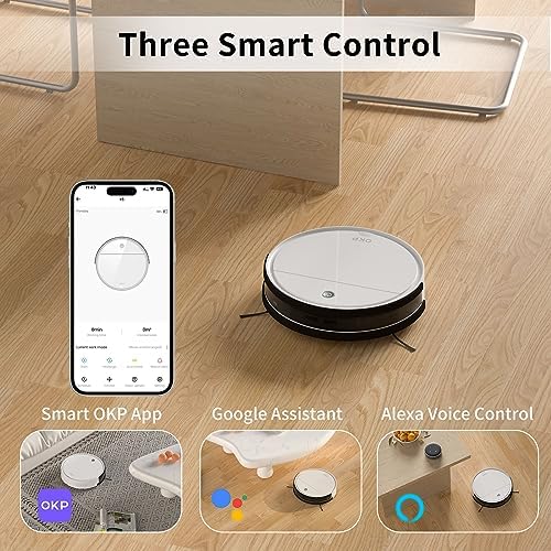 Image of OKP Life Robot Vacuum with 2500Pa Suction, 120-Min Runtime, Alexa /WiFi /App Control, Self-Charging, 500ML Dustbin-Perfect for Pet Hair, Hard Floors, and Low-Pile Carpets
