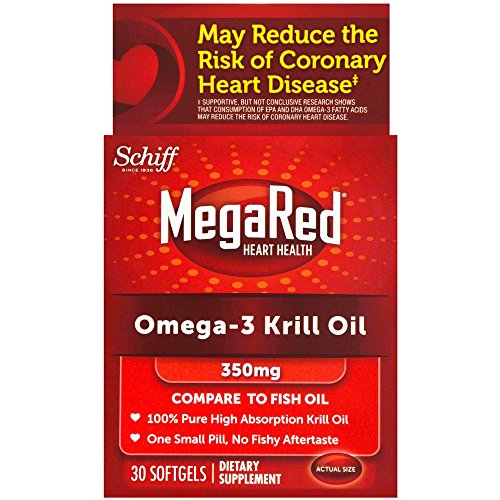 MegaRed 350mg Omega-3 Krill Oil - No fishy aftertaste as with Fish Oil, 30 softgels
