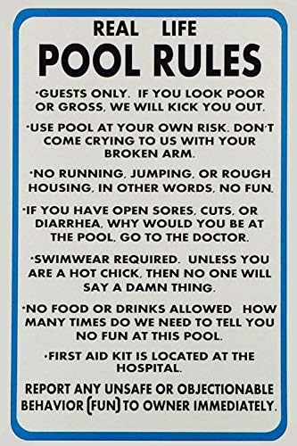 New Metal Aluminum Sign Real Life Pool Rules Funny Pool Rules Signs for Outdoor & Indoor 12" x 8" image 5